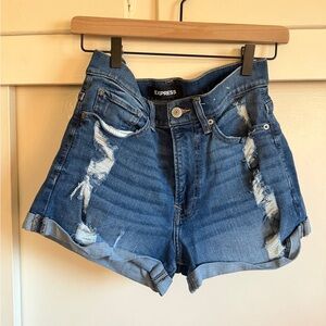 EXPRESS Demin High-Rise Distressed Shorts